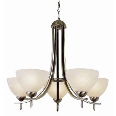 5 Light Brushed Nickel Finish Chandelier Fixture Alabaster Glass Shade Chain New 5 Light Brushed Nickel Finish Chandelier Fixture Alabaster Glass Shade Chain New